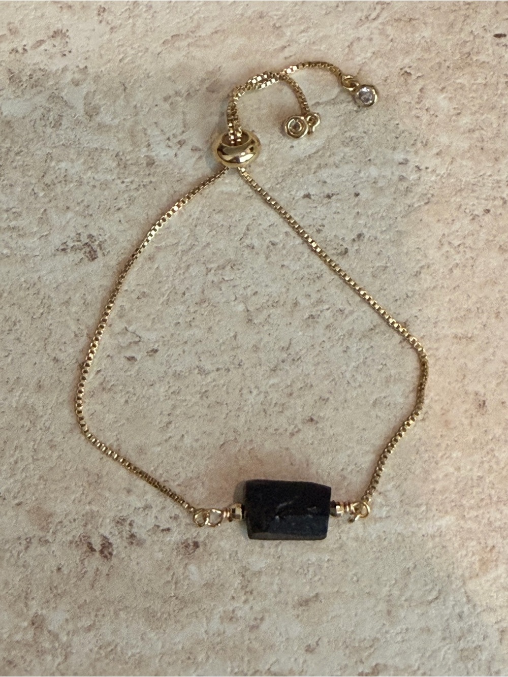 Genuine Black Tourmaline Gold Plated Adjustable Bolo Bracelet